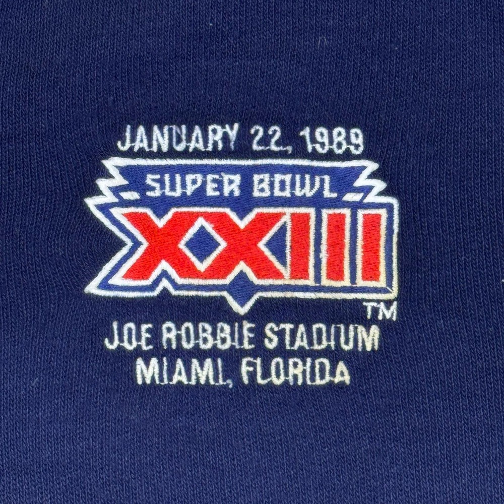 Vintage 1989 Logo 7 Super Bowl XXIII Joe Robbie V-Neck Sweatshirt USA L - Picture 5 of 9